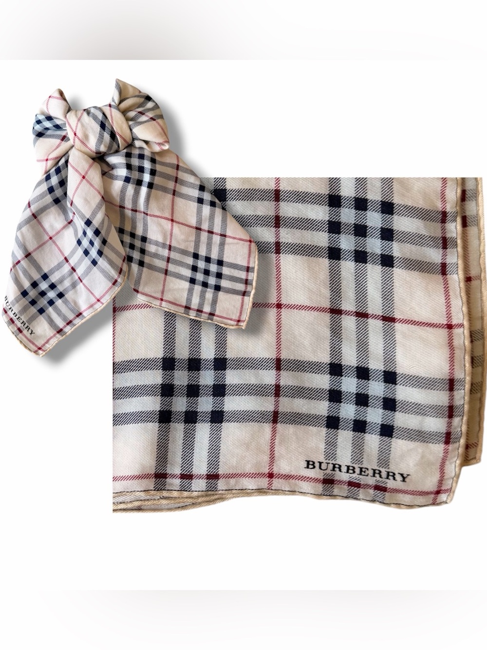 Burberry Nova Check Plaid Cotton Scarf Hair Bow Bandana Bag Accessory